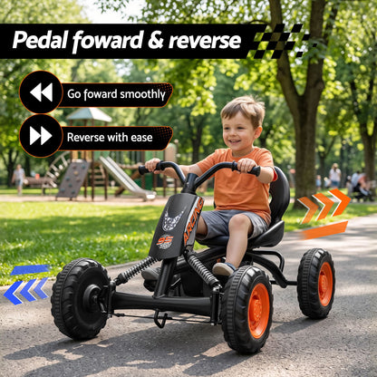 Rigo Pedal Go Kart Kids with Plastic Wheels Forward Reverse Black 84cm