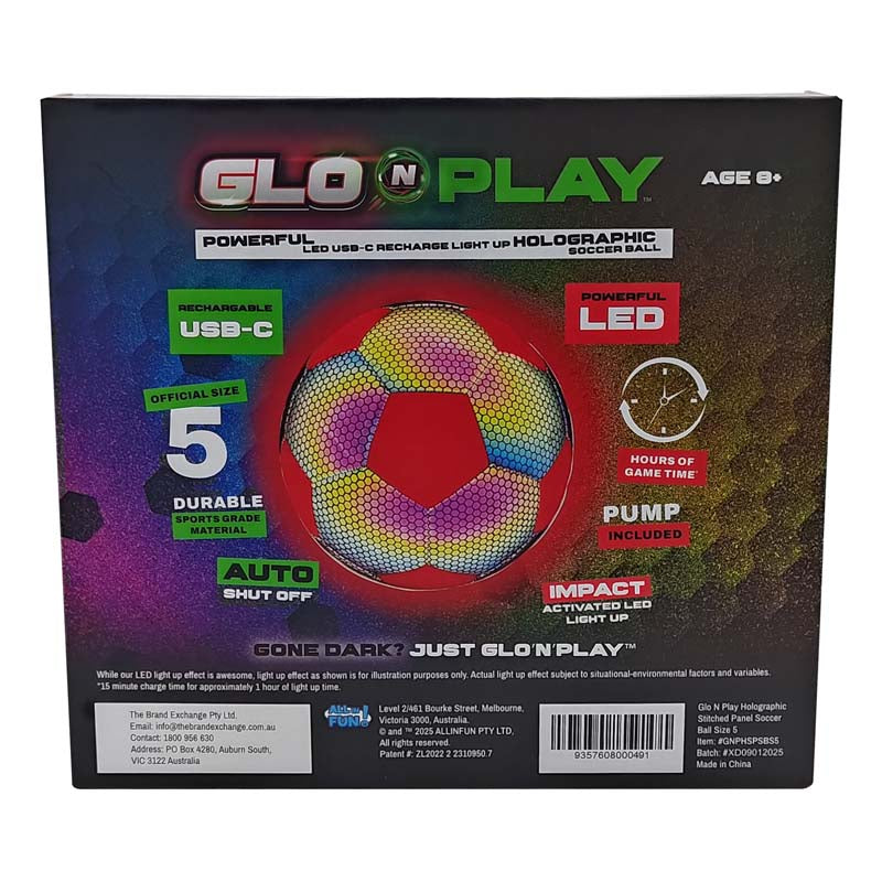 Glo'N'Play LED USB-C Recharge Soccer Ball Orange & Holographic Black