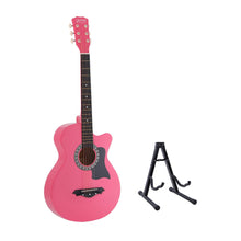 Alpha 38" Acoustic Guitar Wooden Body Steel String Full Size w/ Stand Pink