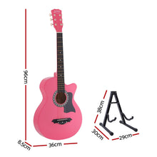 Alpha 38" Acoustic Guitar Wooden Body Steel String Full Size w/ Stand Pink