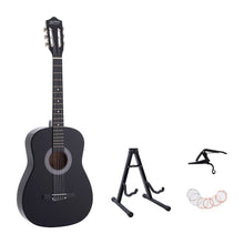 Alpha 38" Classical Acoustic Guitar with Folding Stand Capo and String Set Black