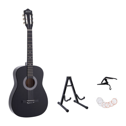 Alpha 38" Classical Acoustic Guitar with Folding Stand Capo and String Set Black