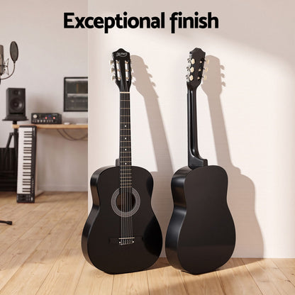 Alpha 38" Classical Acoustic Guitar with Folding Stand Capo and String Set Black