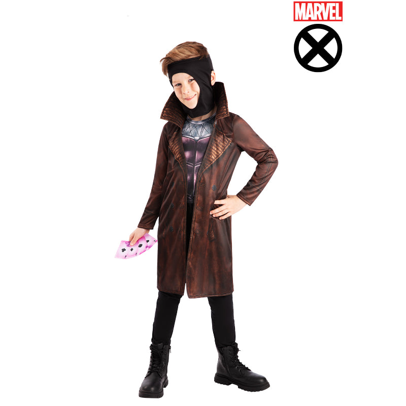 Doomsday deluxe costume with hooded brown coat, black pants, gloves, and boots
