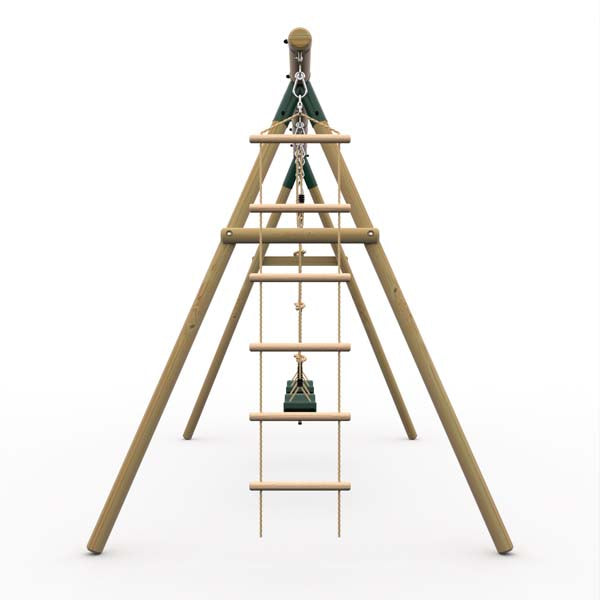 Plum Gibbon Wooden Swing Set Two Single Swing seat, Climbing Rope & Ladder for Kids