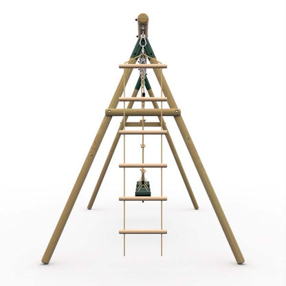 Plum Gibbon Wooden Swing Set Two Single Swing seat, Climbing Rope & Ladder for Kids