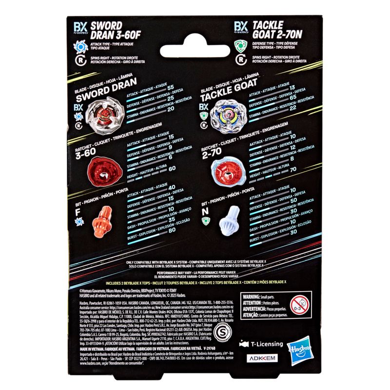 Beyblade X Tackle Goat 2-70N & Sword Dran 3-60F Dual Pack Set