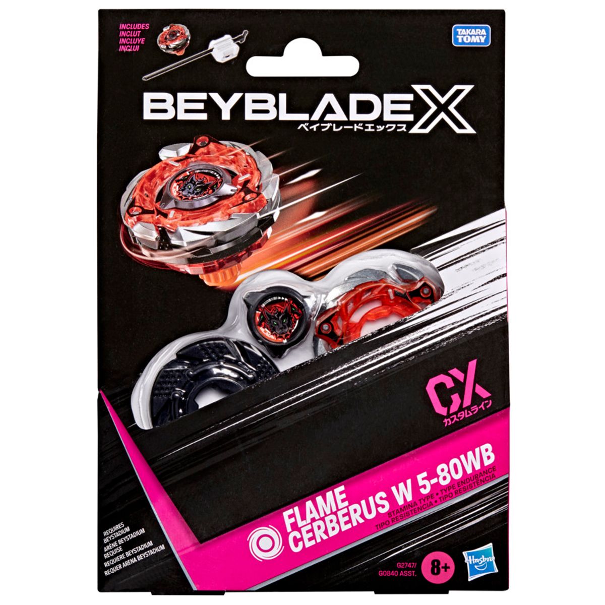 Beyblade X Flame Cerberus W 5-80WB CX Starter Pack Top and Launcher