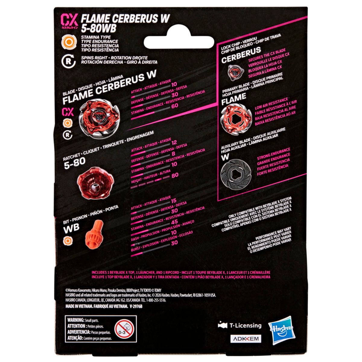 Beyblade X Flame Cerberus W 5-80WB CX Starter Pack Top and Launcher