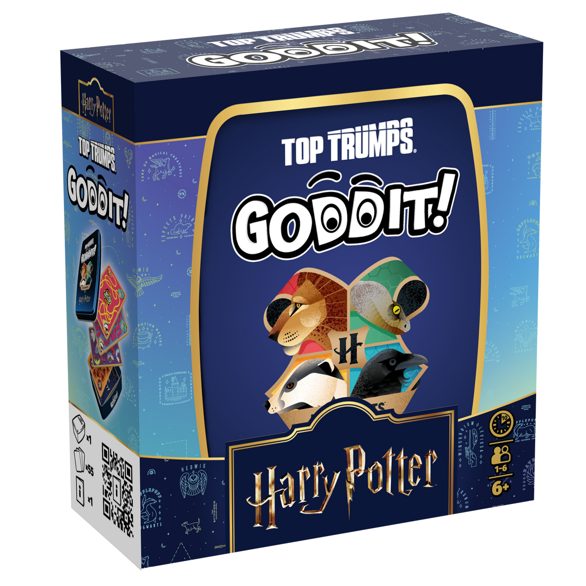 GODDIT! Top Trumps Harry Potter game box with character collage on blue