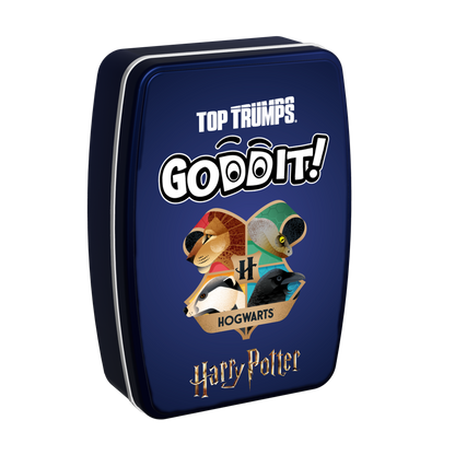 Blue metal tin for GODDIT! Top Trumps Harry Potter with Hogwarts characters