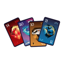 WHOT! wizard card game cards fanned out, showing numbers 14, 20, 10, and 11