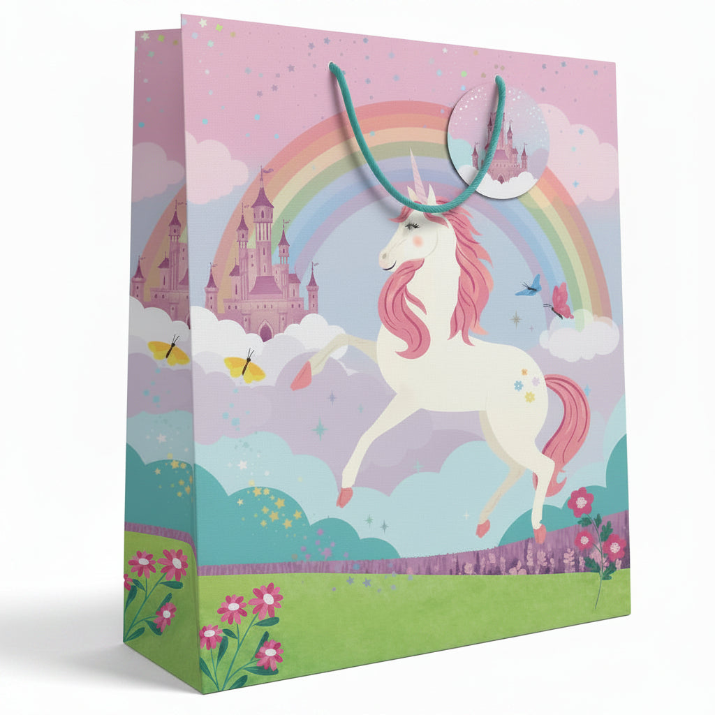 Large Gift Bag Girl Party Unicorn 32cm H x 25cm W x 12cm D