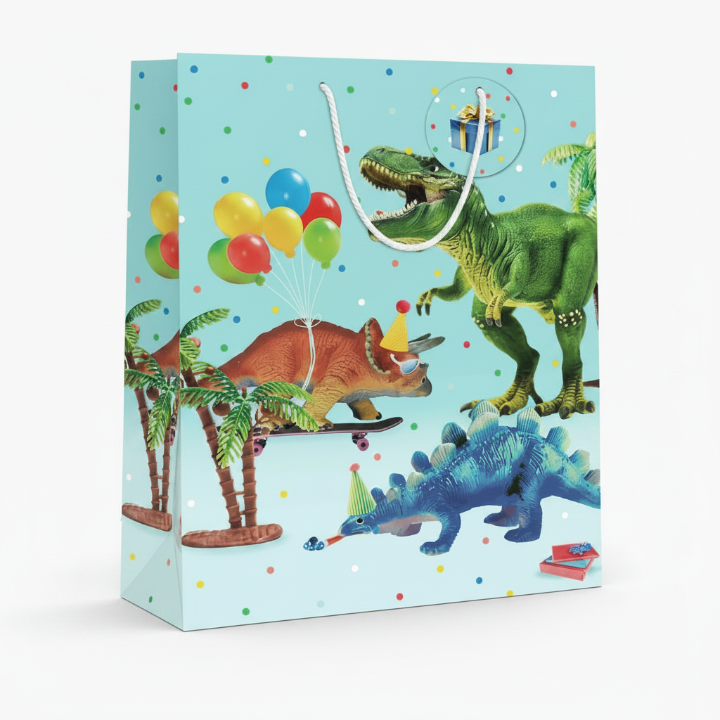 Jumbo Gift Bag Boy Dino  44cm H x 33cm W x 10cm D