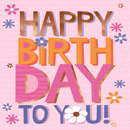 Medium Gift Bag Girl Happy Birthday Text 22cm H x 17cm W x 10cm D
