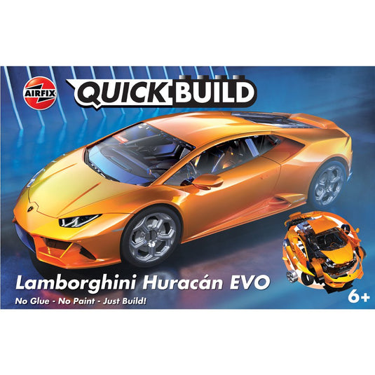 Airfix Quick Build Lamborghini Huracan Evo model kit box showing orange sports car