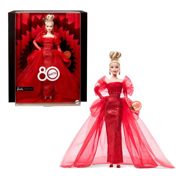 Barbie Signature Collectible Doll For Mattel 80Th Anniversary Glittery Red Tulle Gown Blonde Hair