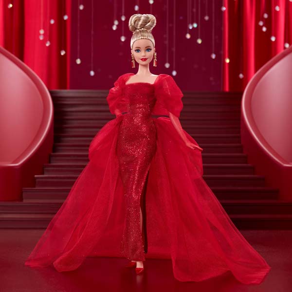 Barbie Signature Collectible Doll For Mattel 80Th Anniversary Glittery Red Tulle Gown Blonde Hair