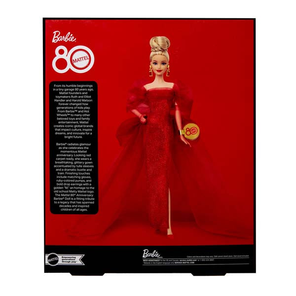 Barbie Signature Collectible Doll For Mattel 80Th Anniversary Glittery Red Tulle Gown Blonde Hair