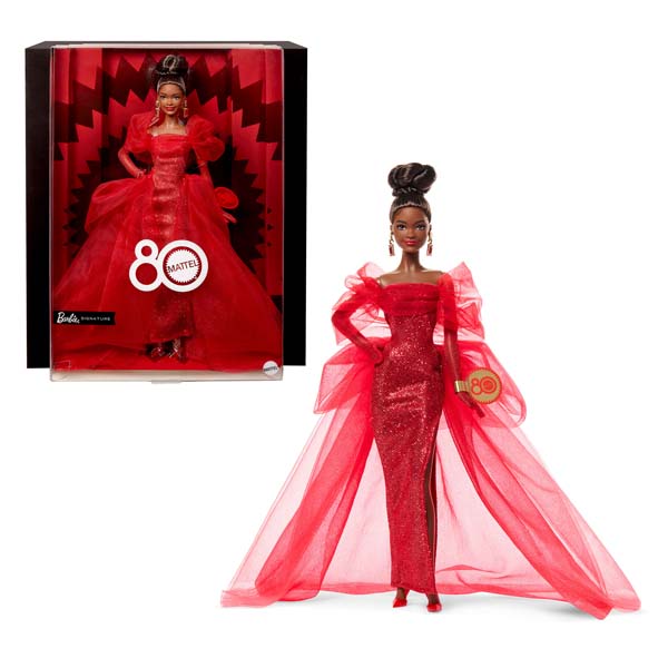 Barbie Signature Collectible Doll For Mattel 80Th Anniversary, Glittery Red Tulle Gown Brunette