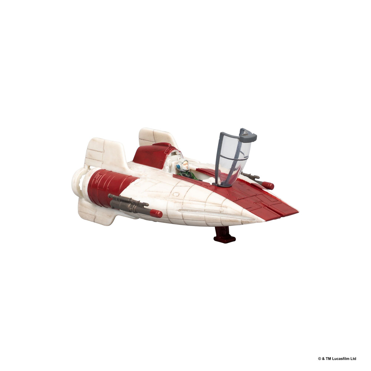 Star Wars A-wing toy with its cockpit canopy raised and landing stand extended