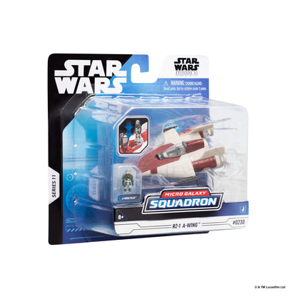 Star Wars Micro Galaxy Squadron A-wing toy and pilot figure in angled blister packaging