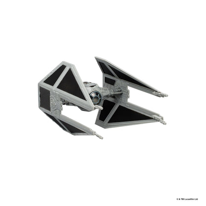 Star Wars Tie Interceptor miniature vehicle with gray body and black triangular wing panels.