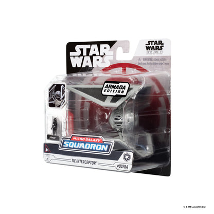 Star Wars Tie Interceptor miniature and pilot figure in clear retail packaging.