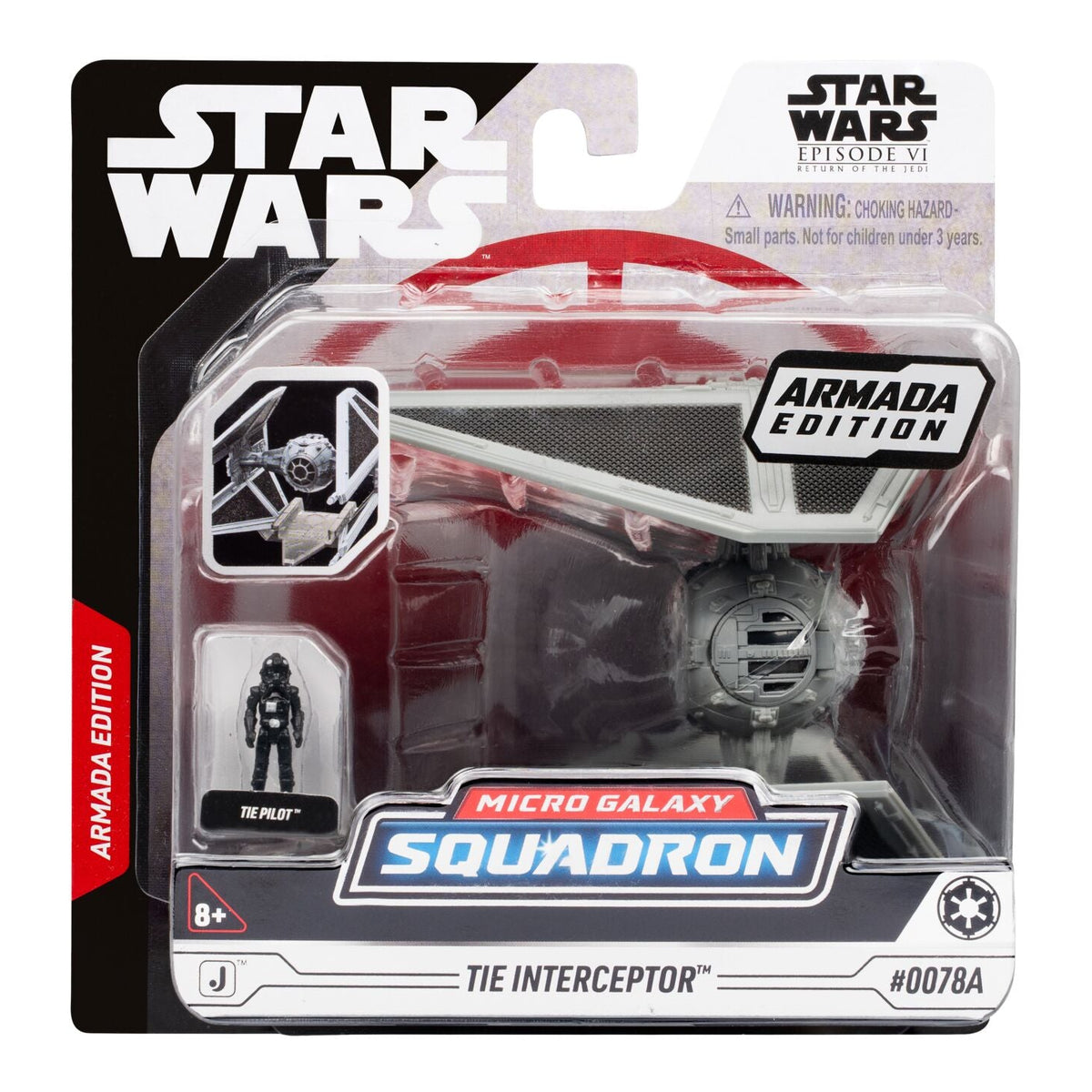Star Wars Tie Interceptor miniature and pilot figure in front-facing retail packaging.