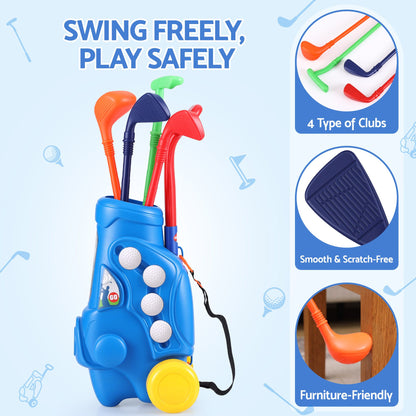 Keezi Kids Golf Set Toddler Club Set Pull Cart Indoor Outdoor Backyard Mini Toy Ages 2-6