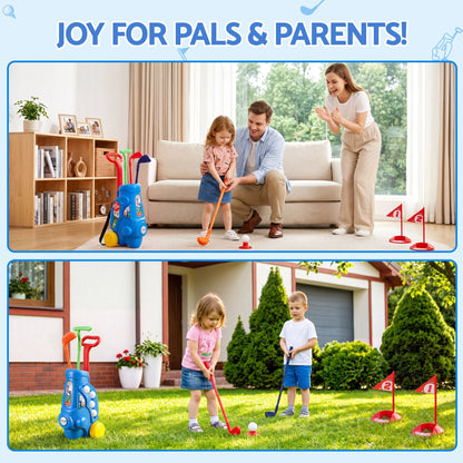 Keezi Kids Golf Set Toddler Club Set Pull Cart Indoor Outdoor Backyard Mini Toy Ages 2-6