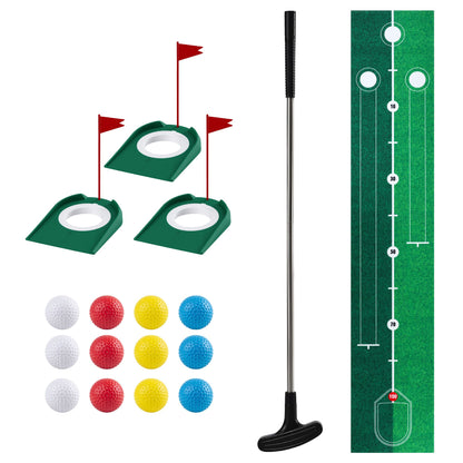 Keezi Kids Golf Putting Game Set with Golf Club, Putting Mat, 12 Balls, 3 Target Holes, Indoor Outdoor Mini Golf Toy for Ages 3-8