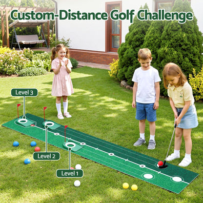 Keezi Kids Golf Putting Game Set with Golf Club, Putting Mat, 12 Balls, 3 Target Holes, Indoor Outdoor Mini Golf Toy for Ages 3-8