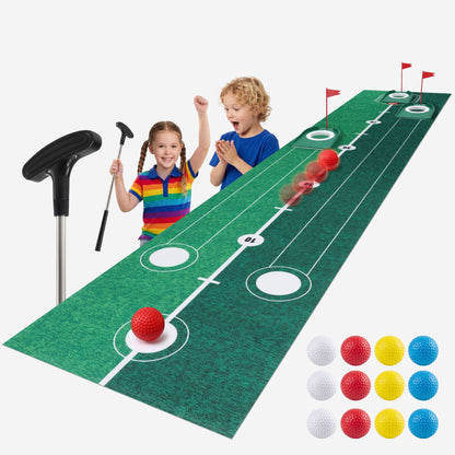 Keezi Kids Golf Putting Game Set with Golf Club, Putting Mat, 12 Balls, 3 Target Holes, Indoor Outdoor Mini Golf Toy for Ages 3-8