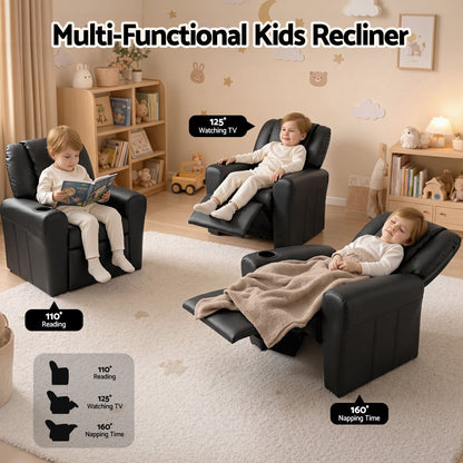 Keezi Kids Recliner Chair Black PU Leather Sofa Lounge Couch Children Armchair