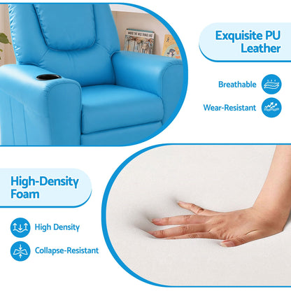 Keezi Kids Recliner Chair Blue PU Leather Sofa Lounge Couch Children Armchair