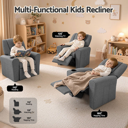 Keezi Kids Recliner Chair Grey Linen Soft Sofa Lounge Couch Children Armchair
