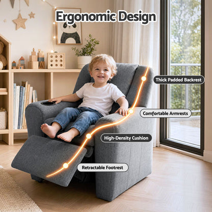Keezi Kids Recliner Chair Grey Linen Soft Sofa Lounge Couch Children Armchair