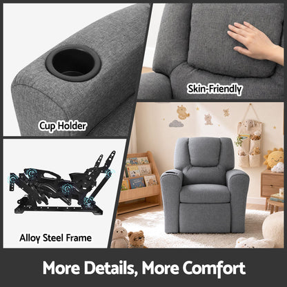 Keezi Kids Recliner Chair Grey Linen Soft Sofa Lounge Couch Children Armchair