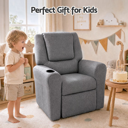 Keezi Kids Recliner Chair Grey Linen Soft Sofa Lounge Couch Children Armchair