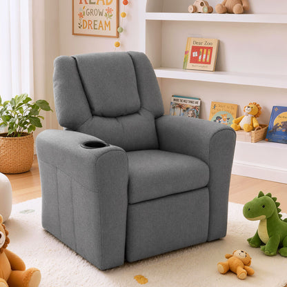 Keezi Kids Recliner Chair Grey Linen Soft Sofa Lounge Couch Children Armchair