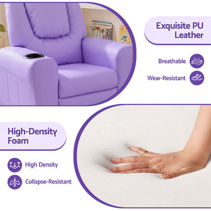 Keezi Kids Recliner Chair Purple PU Leather Sofa Lounge Couch Children Armchair
