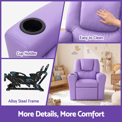 Keezi Kids Recliner Chair Purple PU Leather Sofa Lounge Couch Children Armchair