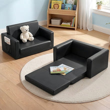 Keezi Kids Sofa 2 Seater Children Flip Open Couch PU Leather Armchair Black