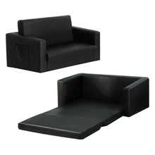 Keezi Kids Sofa 2 Seater Children Flip Open Couch PU Leather Armchair Black