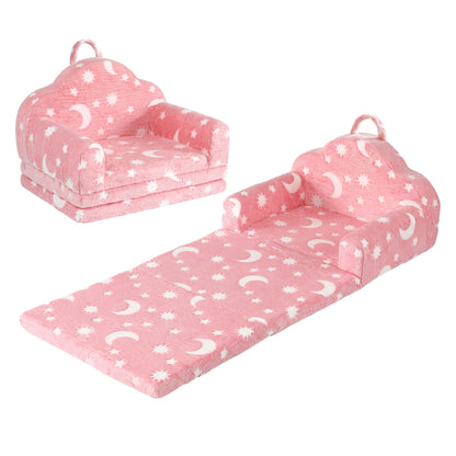Keezi Kids 2-in-1 Fold Out Sofa Bed with Removable Washable Cover, Carry Handle, Storage Pocket, Glow in the Dark, Pink