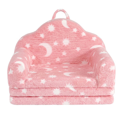 Keezi Kids 2-in-1 Fold Out Sofa Bed with Removable Washable Cover, Carry Handle, Storage Pocket, Glow in the Dark, Pink