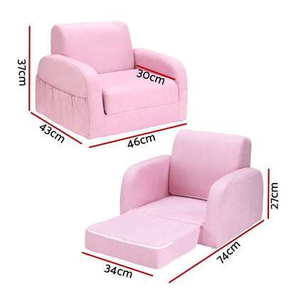 Keezi Kids Sofa 1 Seater Children Flip Open Couch Lounger Armchair Soft Pink