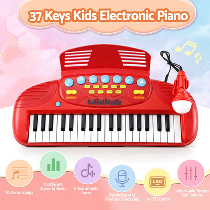 Keezi Kids Piano Keyboard 37 Keys Electronic Musical Instrument Set w/ Stool Microphone