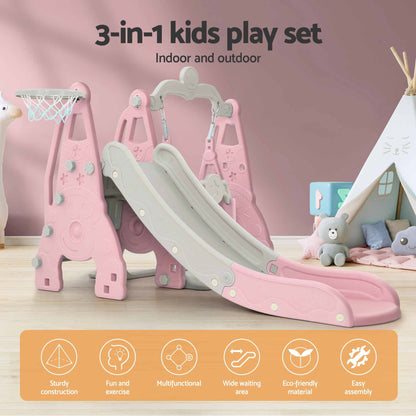 Keezi Kids Slide Swing Set Basketball Hoop Outdoor Playground Toys 170cm Pink